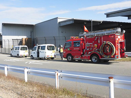 Aboshi Plant, Innovation Park: Joint emergency drill with the local fire department (conducted in FY2021/3)