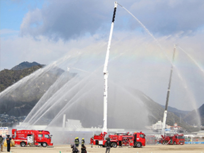 網干工場：地元消防署、近隣企業との合同防災訓練（2019年度実施）