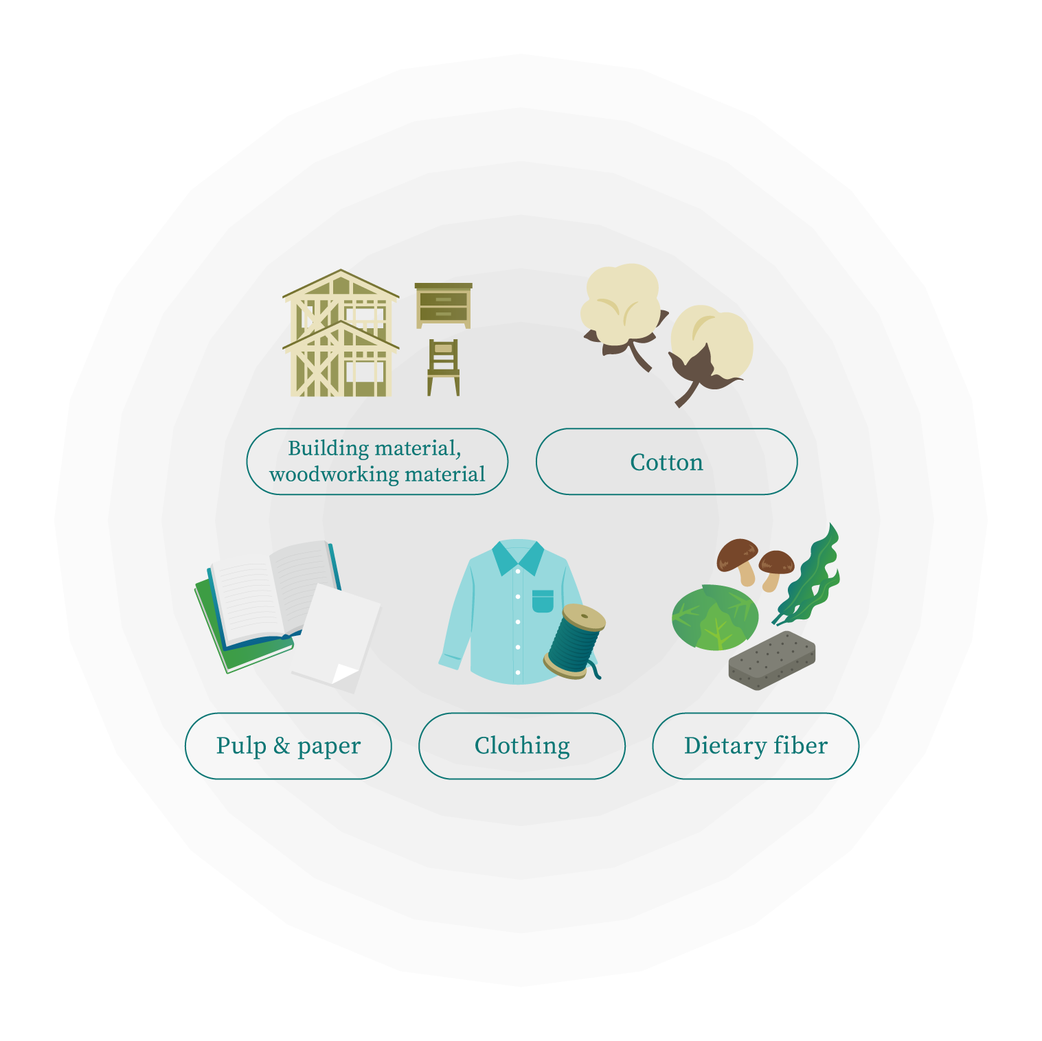 Building material, woodworking material,Cotton,Pulp & paper,Clothing and Dietary fiber
