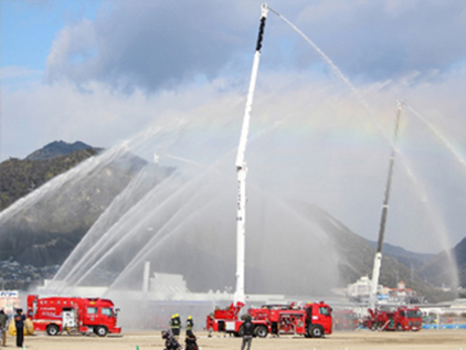 Aboshi Plant: Joint emergency drill with the local fire department and neighboring companies (conducted in FY2020/3)